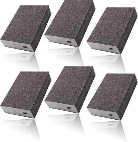 Luomorgo 6 Pcs 80 Grit Sanding Sponge, Coarse Sponge Sanding Blocks Set, Reusable Wet Dry Sanding Sponges for Metal, Drywall, Plastic, Wood, Paint (Rectangled) in Saudi Arabia