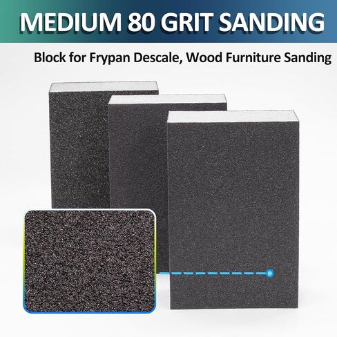 Luomorgo 6 Pcs 80 Grit Sanding Sponge, Coarse Sponge Sanding Blocks Set, Reusable Wet Dry Sanding Sponges for Metal, Drywall, Plastic, Wood, Paint (Rectangled) in Saudi Arabia