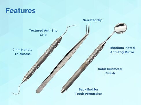 مجموعة فحص الأسنان، ملاقط مرآة ذات سطح مقاوم للانزلاق | أدوات طب الأسنان مجموعة أدوات العناية بالفم واستخدام العناية بالفم للحيوانات الأليفة | طقم أدوات نظافة الأسنان من الفولاذ المقاوم للصدأ ماركة ARTMAN in Kuwait