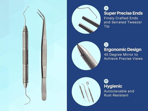 مجموعة فحص الأسنان، ملاقط مرآة ذات سطح مقاوم للانزلاق | أدوات طب الأسنان مجموعة أدوات العناية بالفم واستخدام العناية بالفم للحيوانات الأليفة | طقم أدوات نظافة الأسنان من الفولاذ المقاوم للصدأ ماركة ARTMAN in Kuwait
