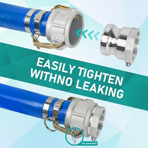 Discharge Hose Pump Kit, Includes 2" x 50' Blue PVC Backwash Hose & 2" x 24.5' Green PVC Suction Hose with Aluminum Cam Lock Fittings, Steel Round Hole Suction Strainer, Cam, Groove Adapter in Saudi Arabia
