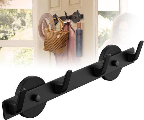 خطافات حامل المعاطف المغناطيسية، خطافات مغناطيسية قوية لتعليق المعاطف والحقائب، رف تعليق مغناطيسي للباب المعدني/الثلاجة/الغسالة/خزانة المكتب، أسود (4 خطافات) in Kuwait