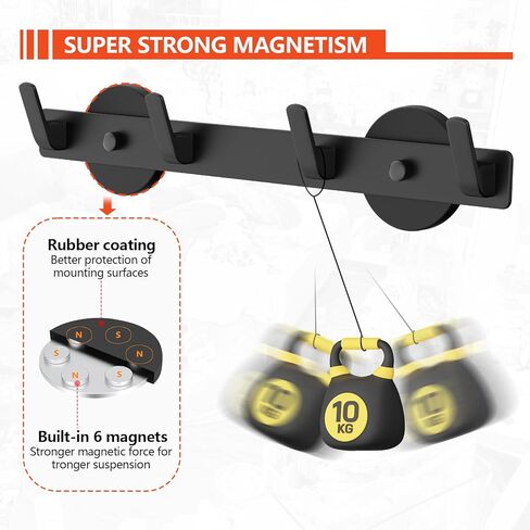 خطافات حامل المعاطف المغناطيسية، خطافات مغناطيسية قوية لتعليق المعاطف والحقائب، رف تعليق مغناطيسي للباب المعدني/الثلاجة/الغسالة/خزانة المكتب، أسود (4 خطافات) in Kuwait