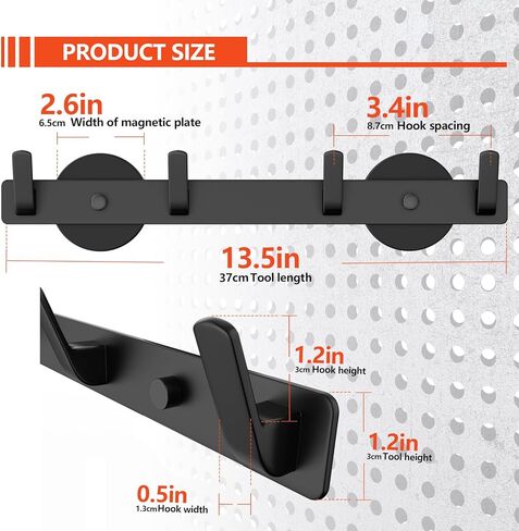 خطافات حامل المعاطف المغناطيسية، خطافات مغناطيسية قوية لتعليق المعاطف والحقائب، رف تعليق مغناطيسي للباب المعدني/الثلاجة/الغسالة/خزانة المكتب، أسود (4 خطافات) in Kuwait
