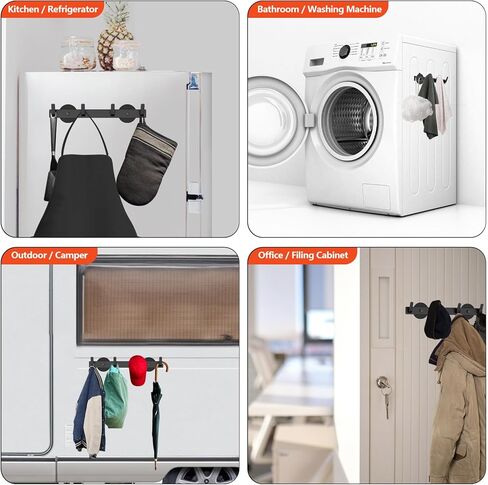 خطافات حامل المعاطف المغناطيسية، خطافات مغناطيسية قوية لتعليق المعاطف والحقائب، رف تعليق مغناطيسي للباب المعدني/الثلاجة/الغسالة/خزانة المكتب، أسود (4 خطافات) in Kuwait