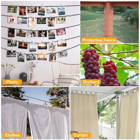 طقم حبل سلكي CGBOOM، سلك من الفولاذ المقاوم للصدأ بطول 200 قدم 1/16، طقم تعليق ضوء سلسلة مطلي، سلك تعليق لملابس ستارة سطح السفينة ونباتات التسلق والصور المعلقة مع المزيد من الملحقات in Kuwait