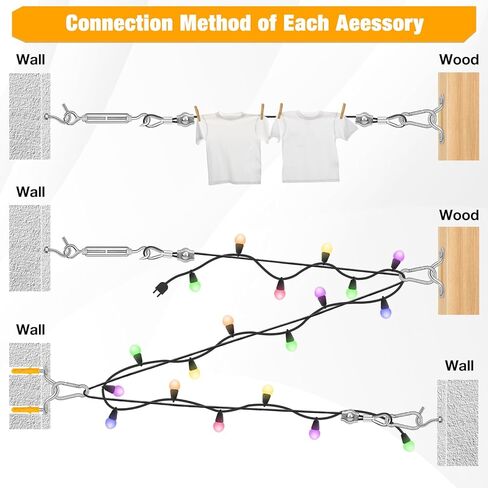 طقم حبل سلكي CGBOOM، سلك من الفولاذ المقاوم للصدأ بطول 200 قدم 1/16، طقم تعليق ضوء سلسلة مطلي، سلك تعليق لملابس ستارة سطح السفينة ونباتات التسلق والصور المعلقة مع المزيد من الملحقات in Kuwait