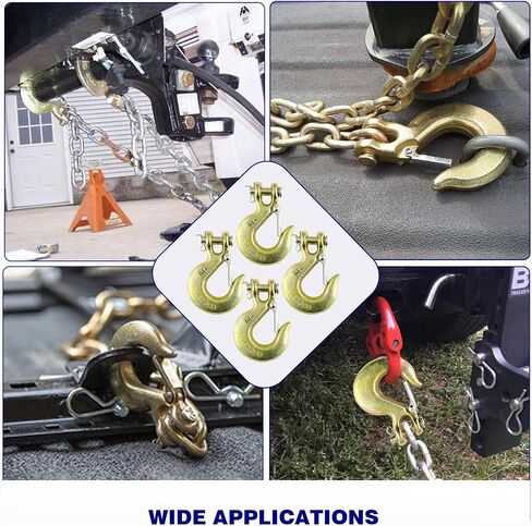 12 خطاف سلسلة مع مزلاج أمان، خطافات سلسلة أمان 1/4 بوصة، خطاف سحب G70 Clevis شديد التحمل، فتحة 1/2 بوصة، سعة 12,600 رطل in Saudi Arabia
