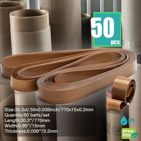 50 قطعة من أحزمة إغلاق الشريط من كيتشن راكو لسداد الشريط المستمر FR-770، شريط تيفلون PTFE لآلة الغلق الأفقية الأوتوماتيكية (770 مم × 15 مم × 0.2 مم) in Kuwait