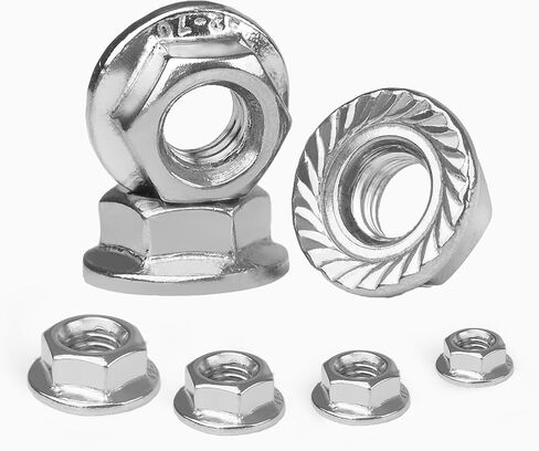 M6 × 1 مم (100 قطعة) صواميل شفة، 304 شفة مسننة من الفولاذ المقاوم للصدأ صواميل قفل سداسي متري، لمسة نهائية لامعة، خيط كامل in Kuwait