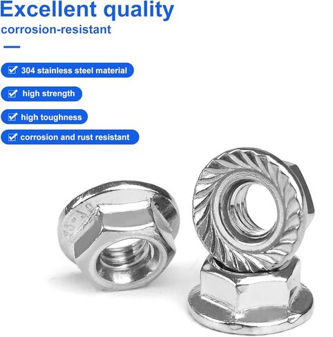 M6 × 1 مم (100 قطعة) صواميل شفة، 304 شفة مسننة من الفولاذ المقاوم للصدأ صواميل قفل سداسي متري، لمسة نهائية لامعة، خيط كامل in Kuwait