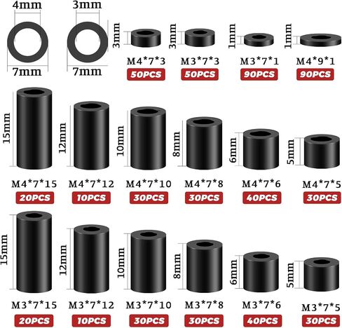 1150 Pcs Electrical Outlet Screws Spacers,Black Nylon Round Spacer ID 3.2mm﹠4.2mm,OD 7mm, 3mm 5mm 6mm 8mm 10mm 12mm 15mm Length,Suitable for M3 M4 Screws Hardware Spacer Bracket in Saudi Arabia