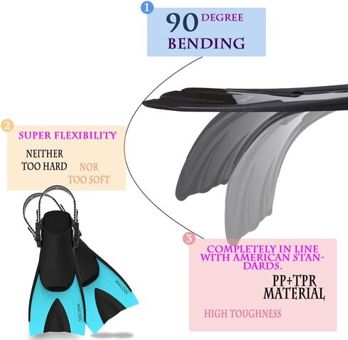 WACOOL Adult Short Light Adjustable Travel Size Fins Short Blade Fins Flippers for Snorkeling Diving Scuba Swimming Training in Saudi Arabia