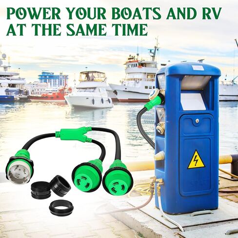 3FT Marine Boat Shore Power Adapter SS2-50P Male 50A Plug to (2) 30A L5–30R Female, 50 Amp 125/250V to L5-30R Y Splitter with Locking Ring and Collar in Saudi Arabia