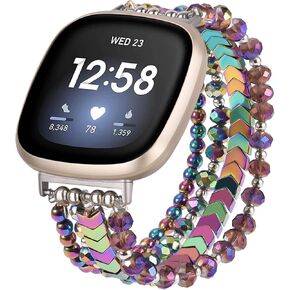 سوار MOFREE متوافق مع Fitbit Versa 3/Versa 4 Bands/Fitbit Sense/Sense 2 للنساء، بديل حزام الخرز المطاطي المصنوع يدويًا لـ Fitbit Versa 4/Versa 3/Sense 2/Sense باللون الأسود in Kuwait