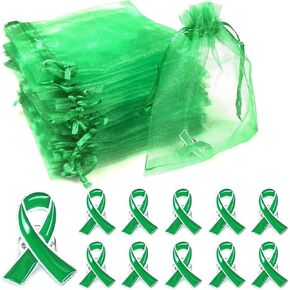 Teal Ribbon Pins with Organza Bags Ovarian Cervical Cancer Awareness Pin Sexual Assault Awareness Products in Kuwait