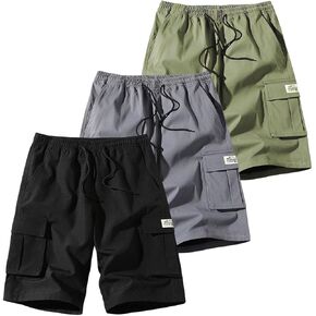 Men's Quick-Dry Cargo Shorts 3-Pack - Multi-Pocket Outdoor Work Shorts (Black, Gray, Khaki, Army Green, S-XXL) in Saudi Arabia