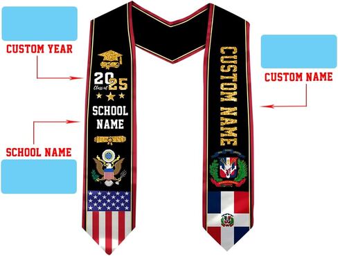 Dominican Sash Graduation, Personalized Dominican Graduation Stole 2025, Dominican Republic Graduation Stole in Kuwait