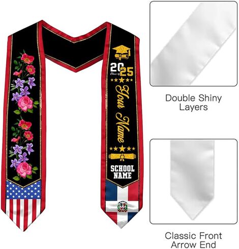 Dominican Sash Graduation, Personalized Dominican Graduation Stole 2025, Dominican Republic Graduation Stole in Kuwait