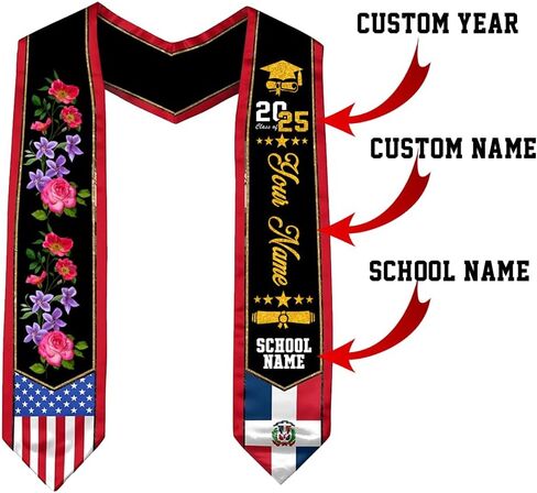Dominican Sash Graduation, Personalized Dominican Graduation Stole 2025, Dominican Republic Graduation Stole in Kuwait