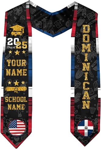 Dominican Sash Graduation, Personalized Dominican Graduation Stole 2025, Dominican Republic Graduation Stole in Kuwait