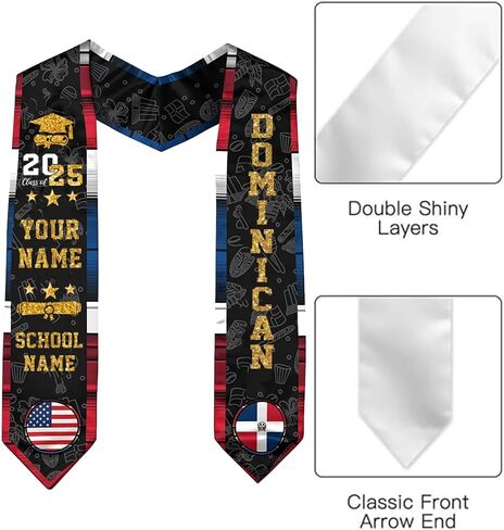 Dominican Sash Graduation, Personalized Dominican Graduation Stole 2025, Dominican Republic Graduation Stole in Kuwait
