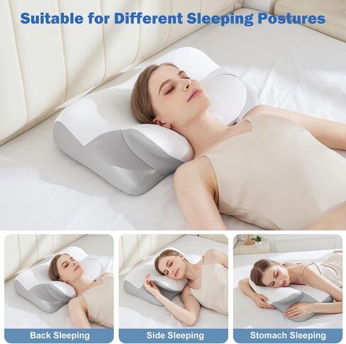 Cervical Neck Pillow, Ice Silk Throw Pillow Covers - Ergonomic Memory Foam Pillow for Neck Pain Relief, Cooling Contour Pillow for Adults, Side Back & Stomach Sleepers in Saudi Arabia