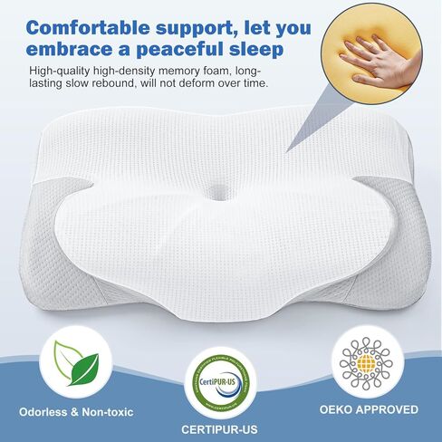 Cervical Neck Pillow, Ice Silk Throw Pillow Covers - Ergonomic Memory Foam Pillow for Neck Pain Relief, Cooling Contour Pillow for Adults, Side Back & Stomach Sleepers in Saudi Arabia