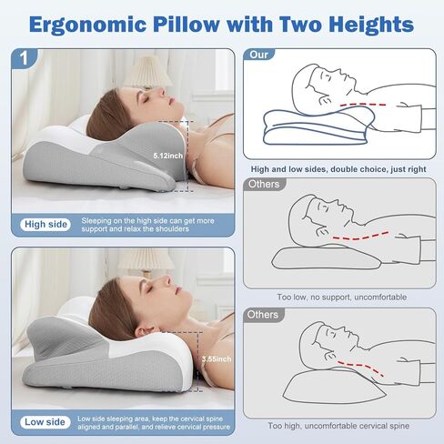 Cervical Neck Pillow, Ice Silk Throw Pillow Covers - Ergonomic Memory Foam Pillow for Neck Pain Relief, Cooling Contour Pillow for Adults, Side Back & Stomach Sleepers in Saudi Arabia