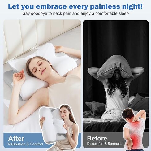 Cervical Neck Pillow, Ice Silk Throw Pillow Covers - Ergonomic Memory Foam Pillow for Neck Pain Relief, Cooling Contour Pillow for Adults, Side Back & Stomach Sleepers in Saudi Arabia