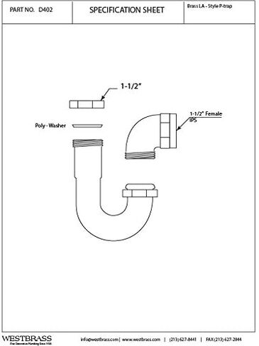 Westbrass A402LA-RAW 1-1/2" نحاس LA Code P-Trap، غير مكتمل in Kuwait