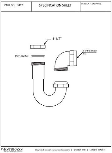 Westbrass A402LA-RAW 1-1/2" نحاس LA Code P-Trap، غير مكتمل in Kuwait
