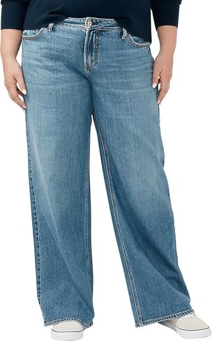 Silver Jeans Co. Women's Plus Size Suki Mid Rise Curvy Fit Wide Leg Jeans in Kuwait