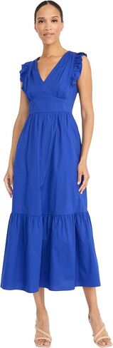 Maggy London Women's V-Neck Ruffle Details Cotton Poplin Maxi Dress in Saudi Arabia