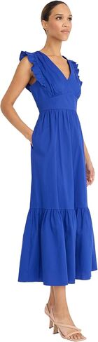 Maggy London Women's V-Neck Ruffle Details Cotton Poplin Maxi Dress in Saudi Arabia