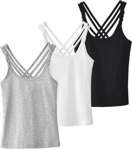Happy Cherry Girls Cami Tank Top Cute Criss Cross Back Vest Soft Sleeveless Undershirts Breathable Camisoles in Saudi Arabia