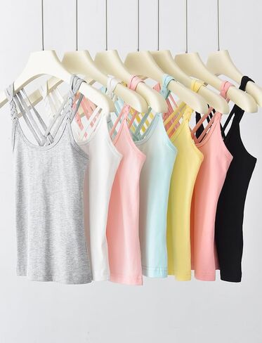 Happy Cherry Girls Cami Tank Top Cute Criss Cross Back Vest Soft Sleeveless Undershirts Breathable Camisoles in Saudi Arabia