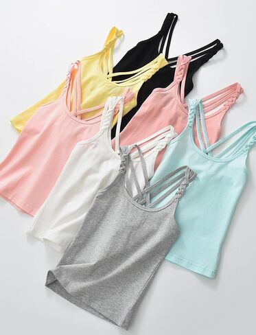 Happy Cherry Girls Cami Tank Top Cute Criss Cross Back Vest Soft Sleeveless Undershirts Breathable Camisoles in Saudi Arabia
