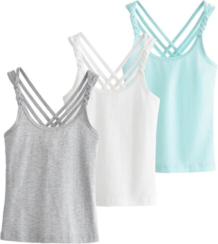 Happy Cherry Girls Cami Tank Top Cute Criss Cross Back Vest Soft Sleeveless Undershirts Breathable Camisoles in Saudi Arabia