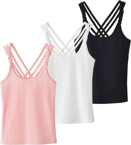 Happy Cherry Girls Cami Tank Top Cute Criss Cross Back Vest Soft Sleeveless Undershirts Breathable Camisoles in Saudi Arabia