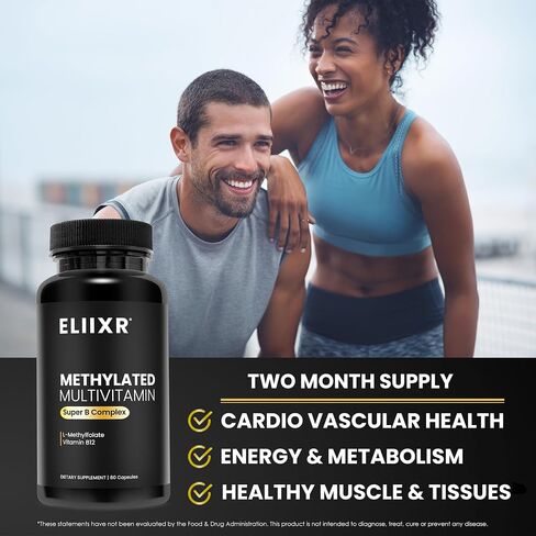 Methylated Multivitamin Methylfolate Supplement - Active B12 Methylcobalamin, Super B Complex for Men and Women - 60 Vegetable Capsules-Manufactured in The USA. in Saudi Arabia