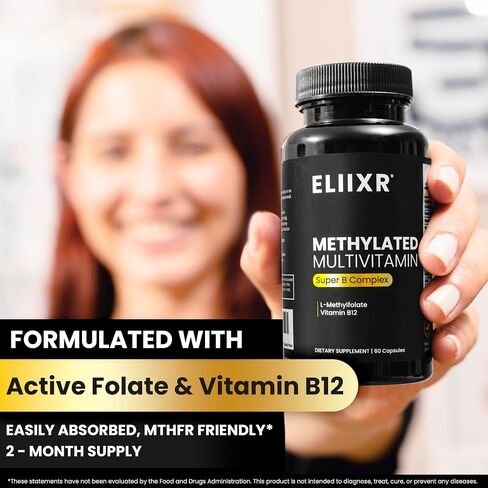 Methylated Multivitamin Methylfolate Supplement - Active B12 Methylcobalamin, Super B Complex for Men and Women - 60 Vegetable Capsules-Manufactured in The USA. in Saudi Arabia