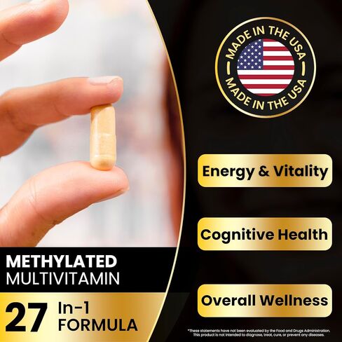 Methylated Multivitamin Methylfolate Supplement - Active B12 Methylcobalamin, Super B Complex for Men and Women - 60 Vegetable Capsules-Manufactured in The USA. in Saudi Arabia