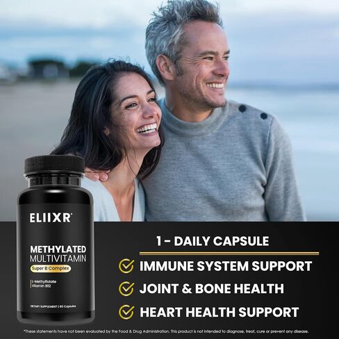 Methylated Multivitamin Methylfolate Supplement - Active B12 Methylcobalamin, Super B Complex for Men and Women - 60 Vegetable Capsules-Manufactured in The USA. in Saudi Arabia