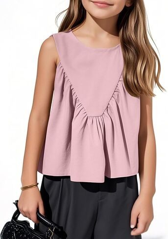 Girls Peplum Babydoll Tank Tops Sleeveless Loose Flowy Shirts Summer Casual Shirred Tops in Kuwait