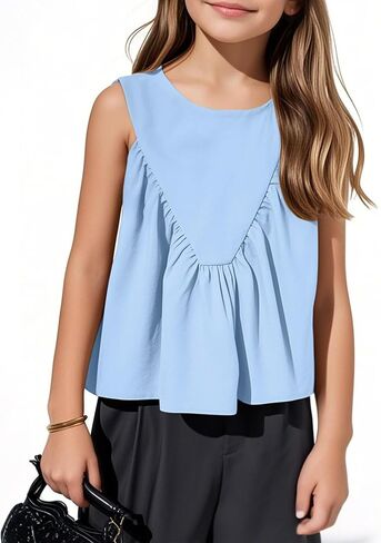 Girls Peplum Babydoll Tank Tops Sleeveless Loose Flowy Shirts Summer Casual Shirred Tops in Kuwait