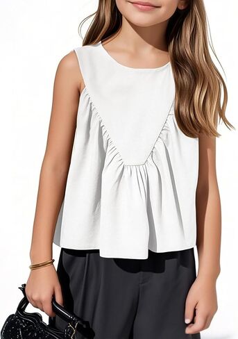 Girls Peplum Babydoll Tank Tops Sleeveless Loose Flowy Shirts Summer Casual Shirred Tops in Kuwait