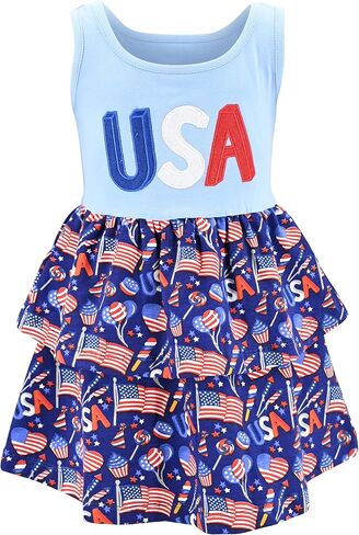 Unique Baby Flag Print Girls 4th of July Outfits for Girls Patriotic Dresses in Saudi Arabia