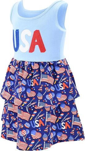 Unique Baby Flag Print Girls 4th of July Outfits for Girls Patriotic Dresses in Saudi Arabia
