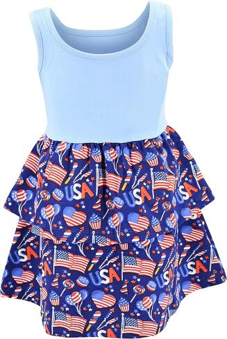 Unique Baby Flag Print Girls 4th of July Outfits for Girls Patriotic Dresses in Saudi Arabia